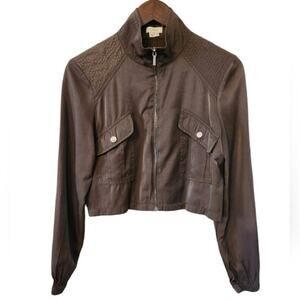 A. Moss Cropped Green Moto Jacket Lightweight Small